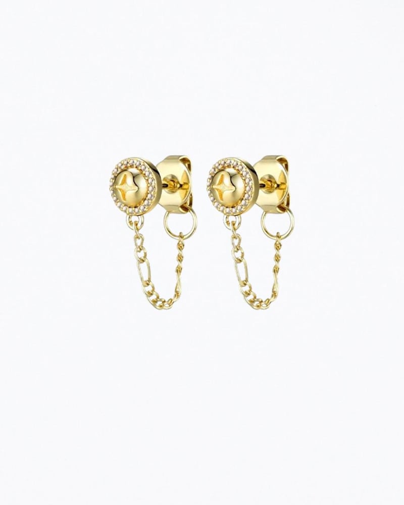 Front of a size O/S Mini Hardware Chain Stud Earrings in Gold/Clear in Gold/Clear by F+H Studios. | dia_product_style_image_id:329318